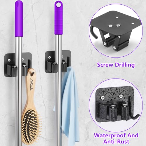 Stainless Steel Broom and Mop Holder Wall Mount Tool Organizer Rack