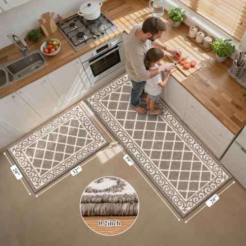2-Piece Kitchen Rug and Runner Set, Non-Slip Washable Farmhouse Floor Mats