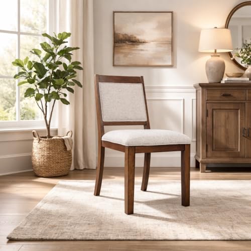 Open Back Upholstered Dining Chairs with Wood Frame - Set of 2