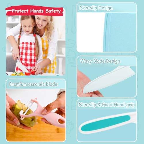 4-Piece Kids Safe Cooking Knife Set with Cutting Board and Peeler