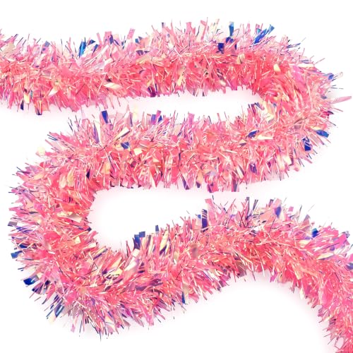 20ft Pink Metallic Tinsel Garland - Twisty Xmas Party Decor