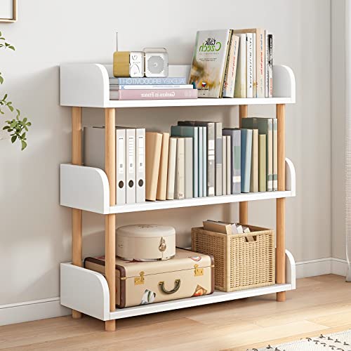 3-Tier Wooden Open Bookcase, Modern Display Shelf with Anti-Fall Edges
