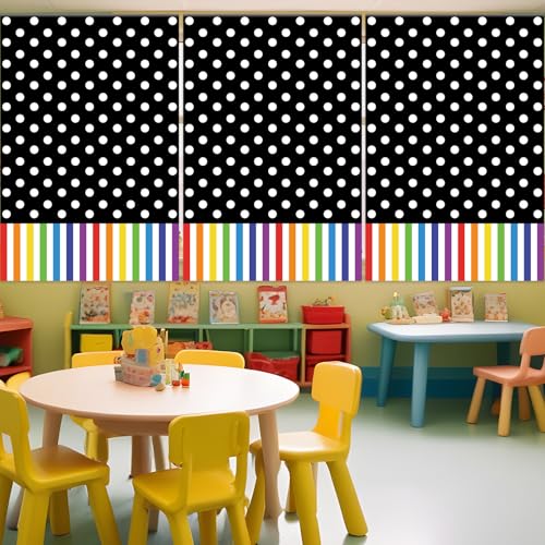 6 Pcs Classroom Window Valance Curtains, 36 x 24 Inch Polka Dot and Stripe