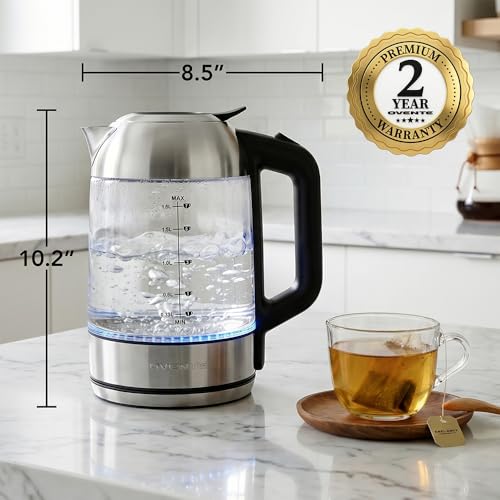 OVENTE 1.8L Glass Electric Kettle - Silver, Fast Boil Water Heater