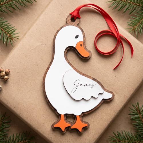 Duck Christmas Ornament - 4 Inch Writable Wooden Name Ornament