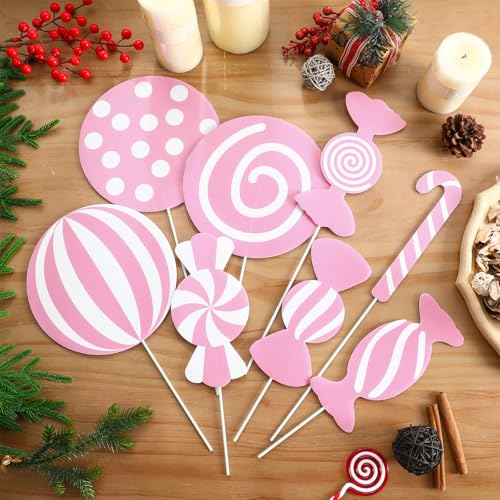 Pink Candy Christmas Decorations - 16 pcs 8" Lollipop Tree Picks for Holiday Decor