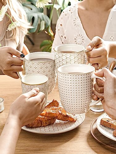 LE TAUCI 16oz Ceramic Coffee Mug Set - Embossed Arctic White, Multi-purpose Drinkware