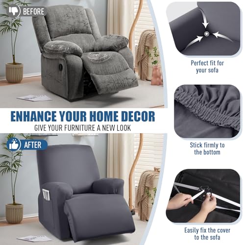 Stretch Recliner Chair Cover - 3-Piece Soft Polyester Protector, Dark Gray