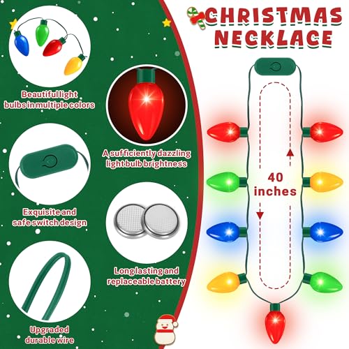 QZYL 4-Pack Light Up Christmas Necklaces 40 Inches with 9 LEDs & 3 Modes