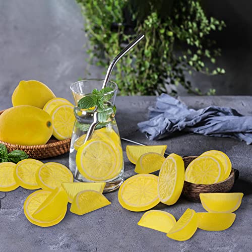 20 Pack Artificial Lemon & Slices Decor - Realistic Faux Fruit Set