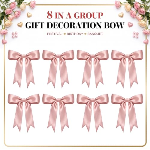 Pink Bow Garland Banner - Pre-Strung Satin Ribbon Bow Decor (6.7ft)