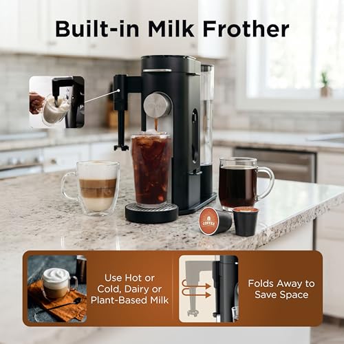 Single Serve Coffee Maker Combo for Pods and Grounds with Built-In Frother