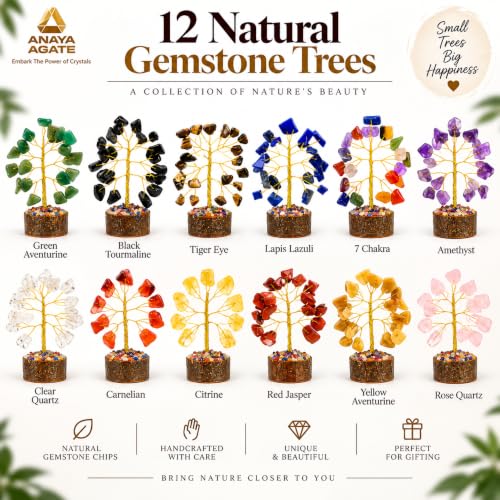Gemstone Tree Set of 12 - ANAYA AGATE Mini Crystal Bonsai Gift Set for Chakra Healing