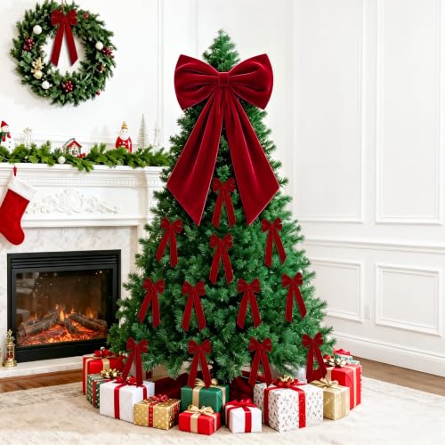 Burgundy Velvet Christmas Tree Topper Bow Set - Holiday Decor