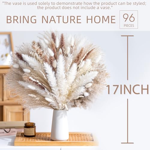 96Pcs Natural Dried Pampas Grass Bouquet for Boho Home & Wedding Decor