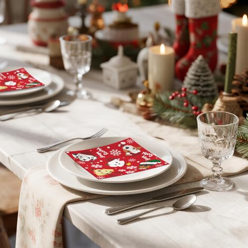 RUSPEPA Christmas Dog Cocktail Napkins 25 Pcs, 5x5 Inch Holiday Party Decor