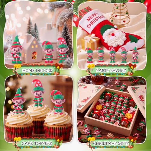 30 Pcs Mini Christmas Elf Figures - Flocked Tiny Elves Holiday Party Favors