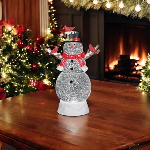 Roman 12-Inch Lighted Snowman with Cardinals Holiday Decor, USB/Battery Powered