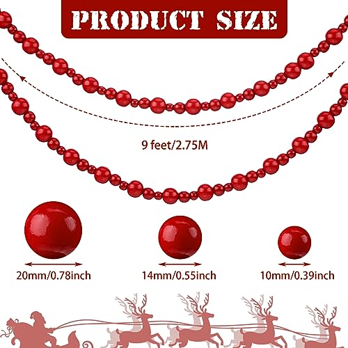 Ceenna 2 Pack 18ft Wooden Bead Garland Red Farmhouse Decor