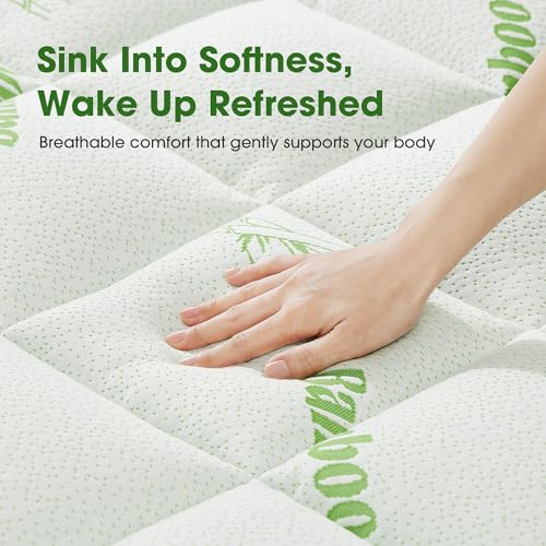 GRUSIGN Cooling Bamboo Mattress Pad - Full Size Pillow Top Topper, Green