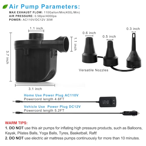 Portable Electric Air Pump for Inflatables - AC/DC Quick Inflator Deflator