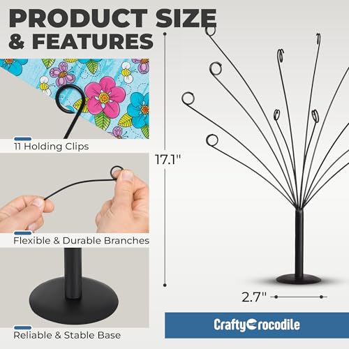 Decorative Metal Gift Card Tree Holder with 11 Flexible Clips, Black