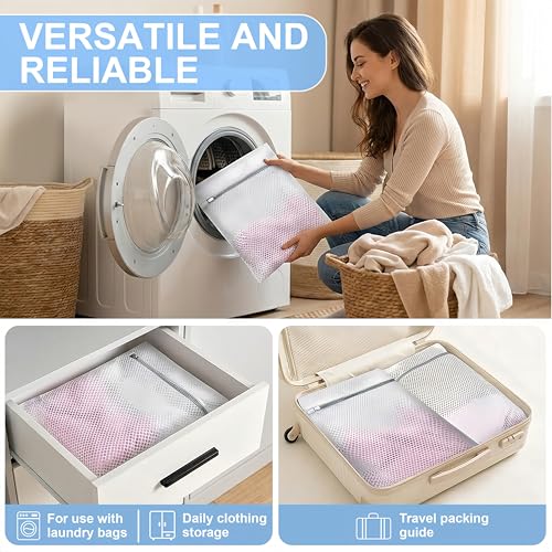 3-Pack Mesh Laundry Bags with Zipper | 12x16 inches Durable Honeycomb Design