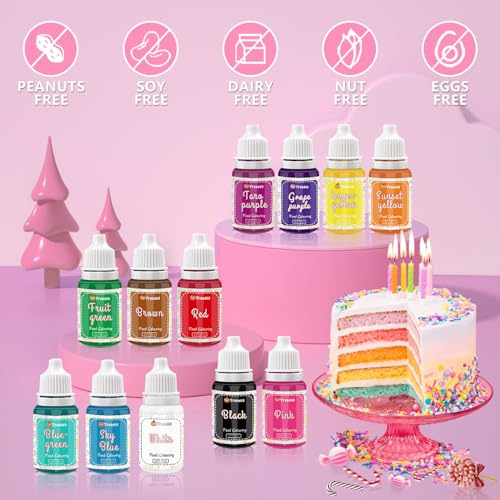 Concentrated Liquid Food Coloring Set - 12 Vibrant Food-Grade Colors (10ml)