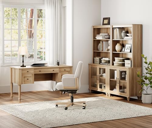 56" Executive Desk and 72" Tall Glass Door Bookcase Office Furniture Set