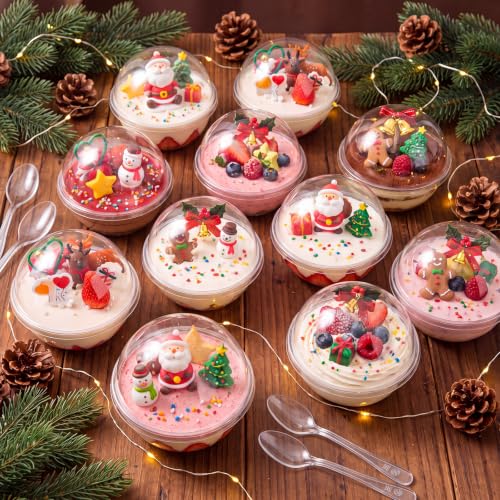 50 Pcs Clear Plastic Fillable Ornaments with Spoons - Spherical Cup Variant