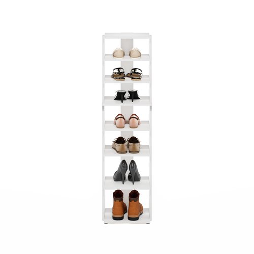 Furinno Compact Vertical Shoe Rack, 8-Tier Narrow Shoe Organizer, Free Standing Shoe Storage, Shoe Shelf for Boots, Sneakers, 12 x 12.6 x 46.7, for Closet, Entryway, Office, Garage, White
