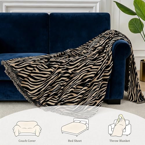 Reversible Zebra Print Chenille Sectional Couch Cover - 71" x 118"