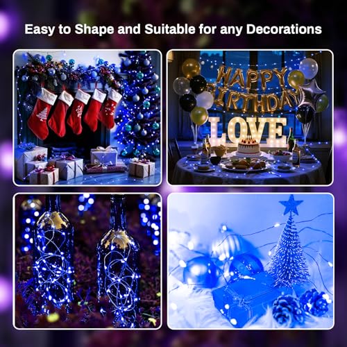 12-Pack Blue LED Fairy String Lights - 7ft Battery Operated Silver Wire