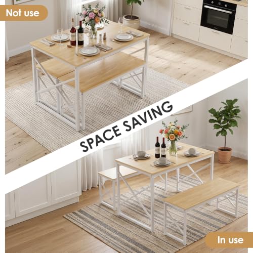 43-Inch 3-Piece Dining Table Set with 2 Benches for Small Spaces