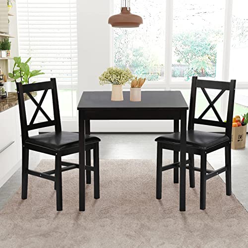 3-Piece Solid Wood Kitchen Dining Set for 2 with Upholstered Chairs