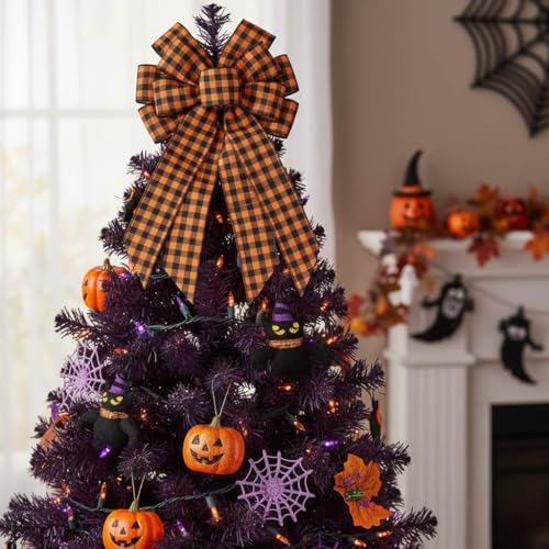 Large Buffalo Plaid Wreath Bow - 11x20 Inch Orange & Black Fall Decor