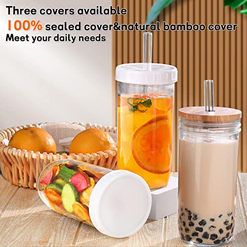 24 oz Glass Mason Jar Cups with Lids and Straws - 4 Pack Iced Coffee Set