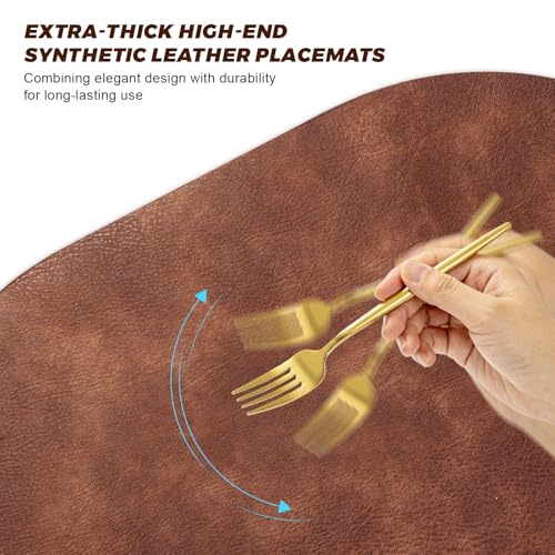 Round Faux Leather Placemats 15-Inch, Waterproof Heat-Resistant Set of 8