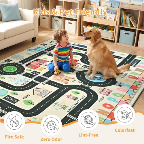 4'x6' Kids Road Play Rug - Washable Non-Slip City Town Traffic Playmat
