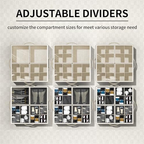 Foldable Fabric Shoe Organizer Box with Adjustable Dividers & Clear Cover