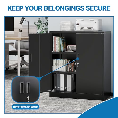36-Inch Heavy-Duty Metal Storage Cabinet with Adjustable Shelves and Lock