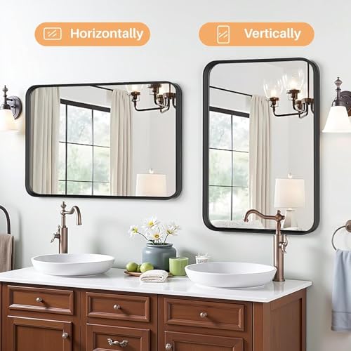 Matte Black Metal Framed Bathroom Wall Mirror - 30x22 Shatterproof Vanity Mirror