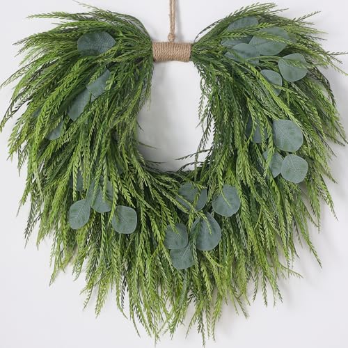 22-Inch Heart-Shaped Artificial Eucalyptus and Saw Grass Wreath