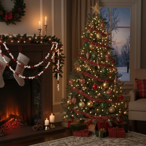 9 ft Popcorn Bead Garland Christmas Decorations for Tree Wreaths Fireplace