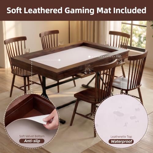 Convertible Board Game & Dining Table - 62" x 38" Poker Table for 4-6 Players