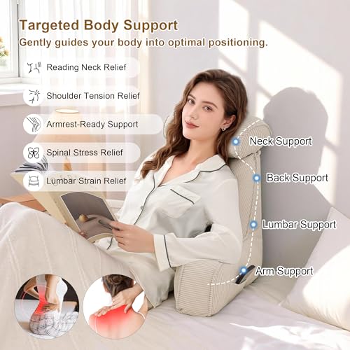 Reading Pillow with Arms for Bed, Corduroy Backrest & Washable Cover