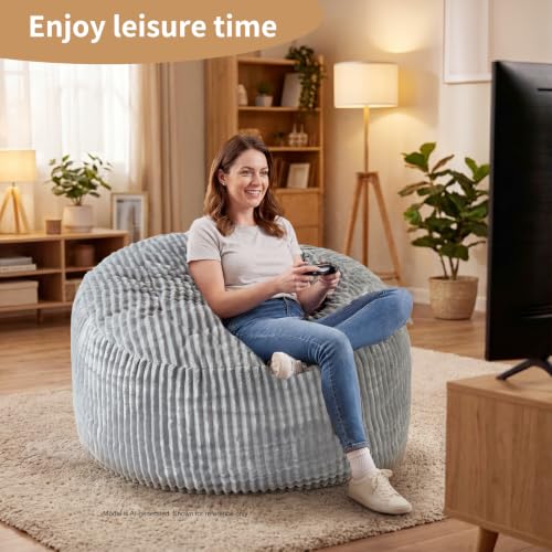 3FT Memory Foam Bean Bag Chair - Ultra-Soft Plush Striped Lounge Seat