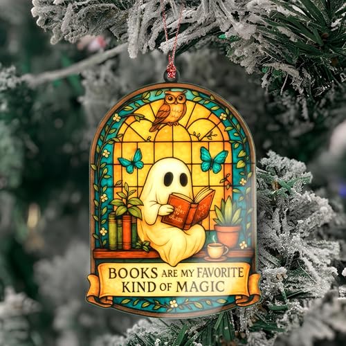 RUSATEN Ghost Book Christmas Ornament - Spooky Holiday Decor, Unique Gift, Ghost Reading, 2026 Edition