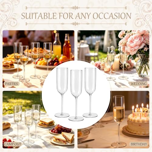 LEYIQU Clear Plastic Champagne Flutes Set of 24, 6 oz Reusable & Disposable