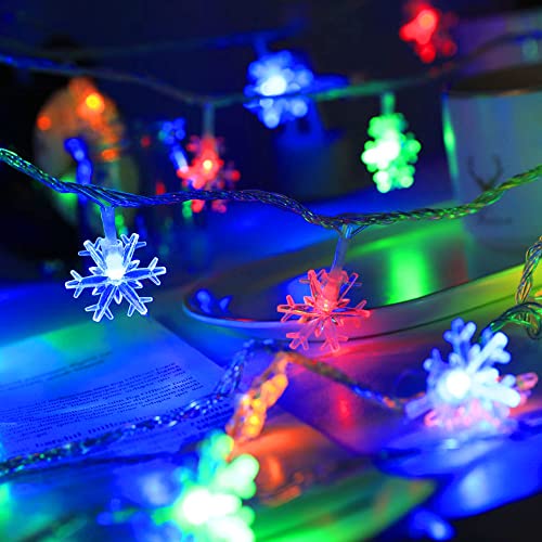 Dazzle Bright 2 Pack Snowflake String Lights 100LED 50ft Battery Operated Multicolor 8 Modes Indoor Outdoor